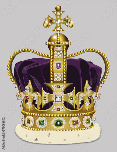 Fototapeta A highly detailed vector illustration of St Edwards Crown, used specifically for the coronation of a King or Queen of England