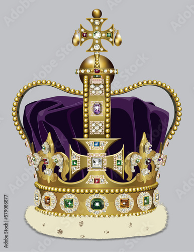 A highly detailed vector illustration of St Edwards Crown, used specifically for the coronation of a King or Queen of England.