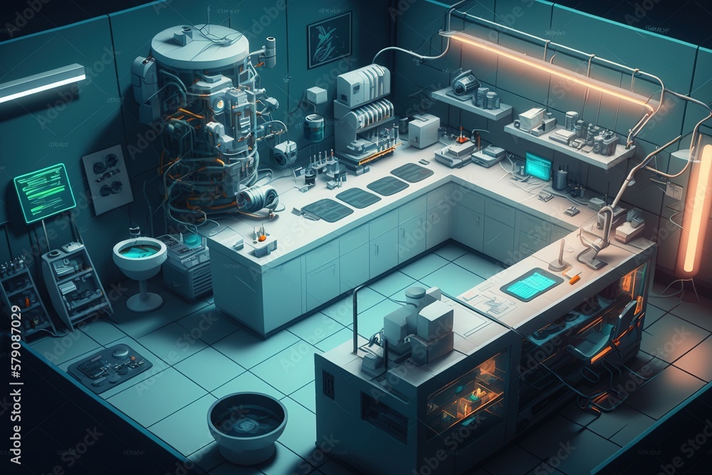 A high-tech laboratory with advanced equipment and scientists conducting experiments A high-tech laboratory with advanced equipment and scientists conducting experiments