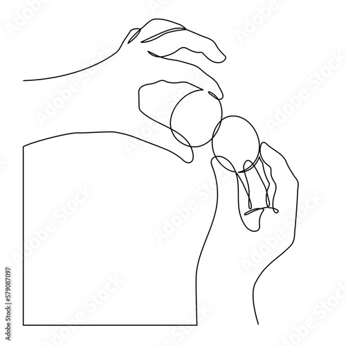Hands click easter eggs one-line art,hand drawn palms continuous contour.Christian paschal traditional design,festive decoration.Editable stroke.Isolated.Vector illustration