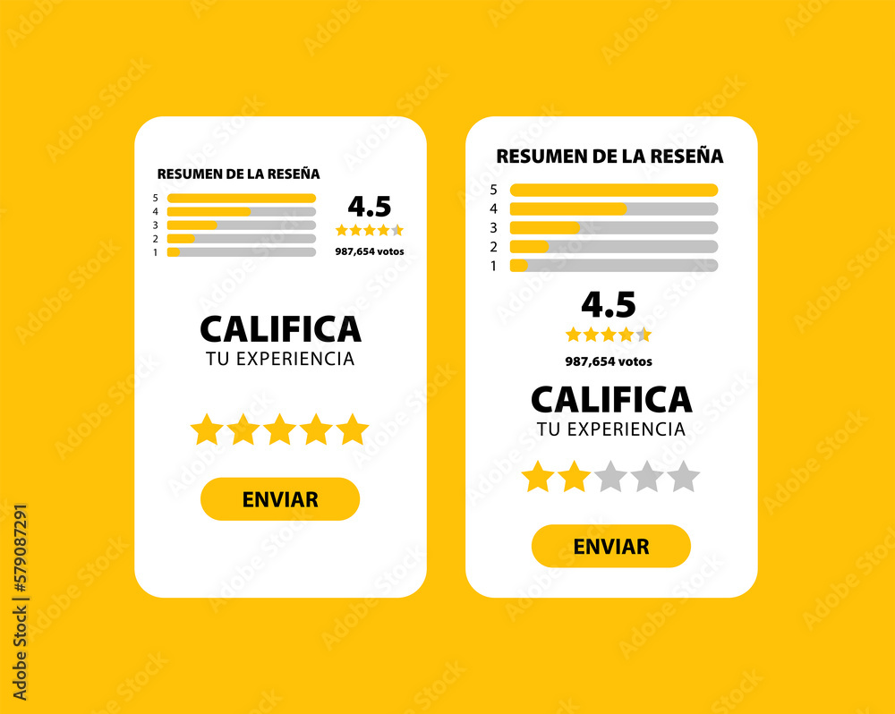 RATE YOUR EXPERIENCE WITH TEXT IN SPANISH, 5 STARS MEASURE PERFORMANCE