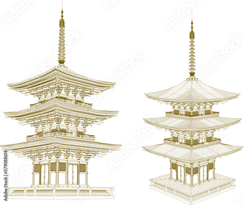 Vector sketch illustration of holy pagoda temple towe