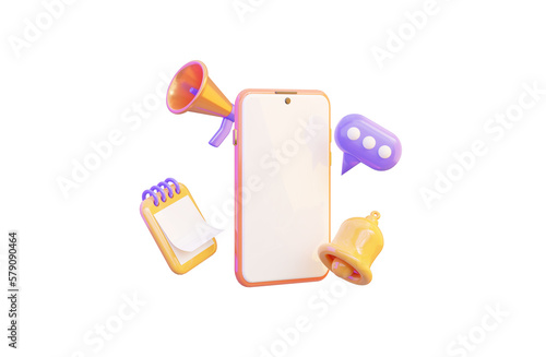 mobile with megaphone calendar bubble chat icon on white background 3d render concept marketing