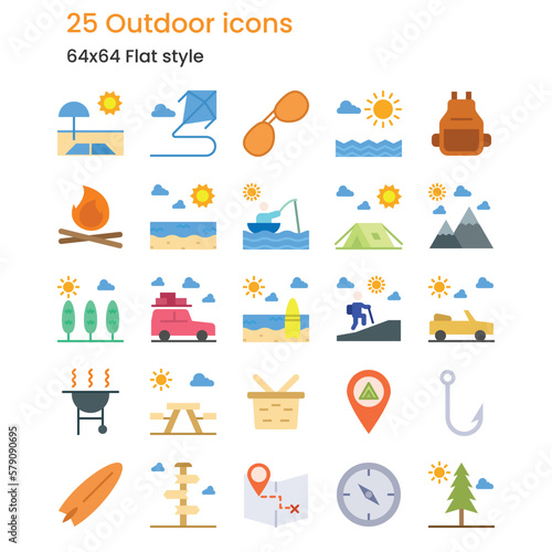 Set of Outdoor icons, flat style