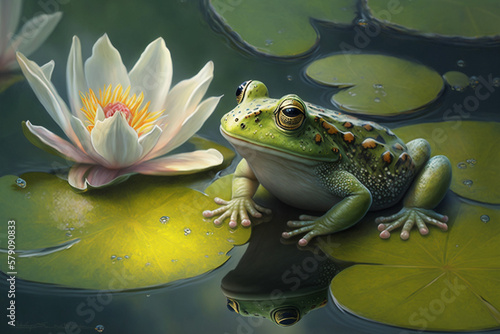 Cute Frog in a Water Pond © neuroART