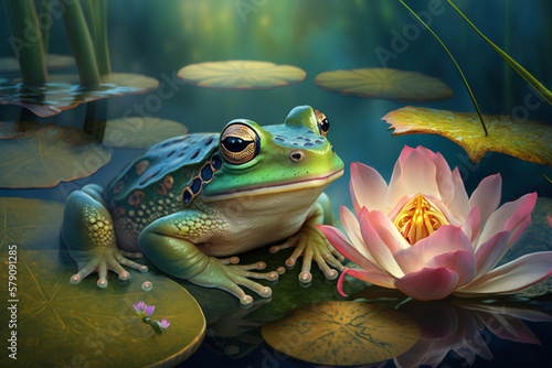 Cute Frog in a Water Pond