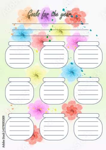 Template for printing an annual,monthly planner