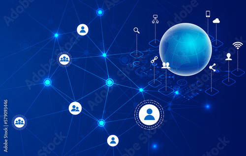 Big computer network concept. Internet networking, social networking, online business and marketing.Communication technology for internet business. Global world network ,digital transformation.