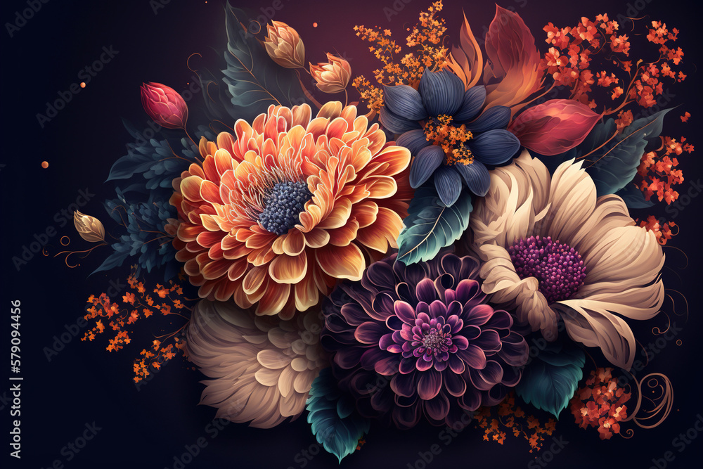 Colorful flowers wallpaper. AI Colorful flowers wallpaper. AI