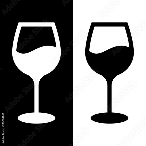 black and white wine glasses icon, wine glassware vector logo illustration for graphic and web design