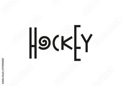 Lettering of hockey in black isolated on white background for poster, design, banner, sport club, resort, advertising, sport center, olympic games, sports shop, store, competition, tournament