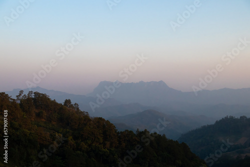 Morning sunrise on the mountain Doi Luang Chiang Dao  take a picture from Hadubi view point of Chiang Mai  Thailand. 