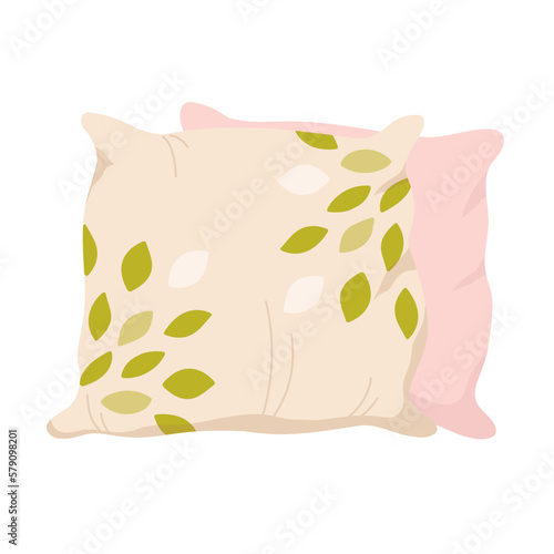 Stack of decorative pillows. Soft bedroom cushion, cozy interior vector illustration