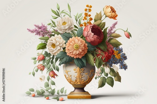A beautiful bouquet of flowers in a vase for a holiday. On a white background. © Marat