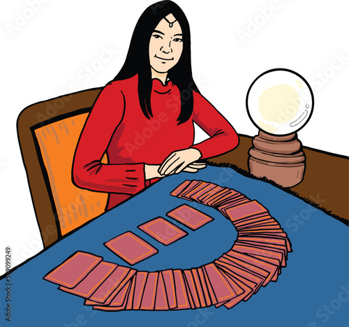 Gypsy fortune teller cartoon drawings, large set
