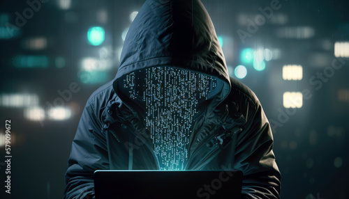 Hacker at work with hidden digital identity