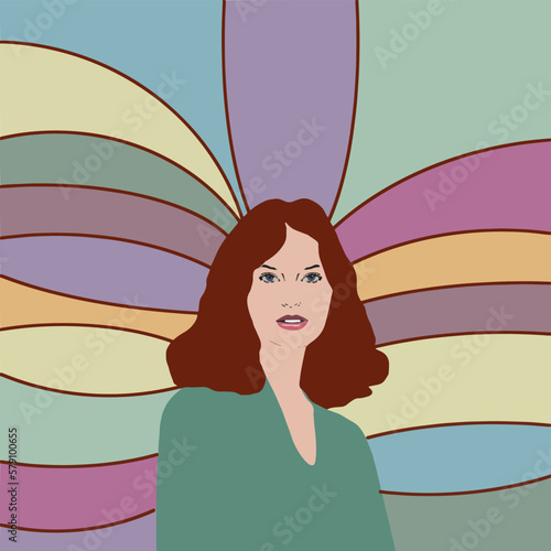 Colors for redheads is illustrated with a woman surrounded by colors that go well with red hair. 