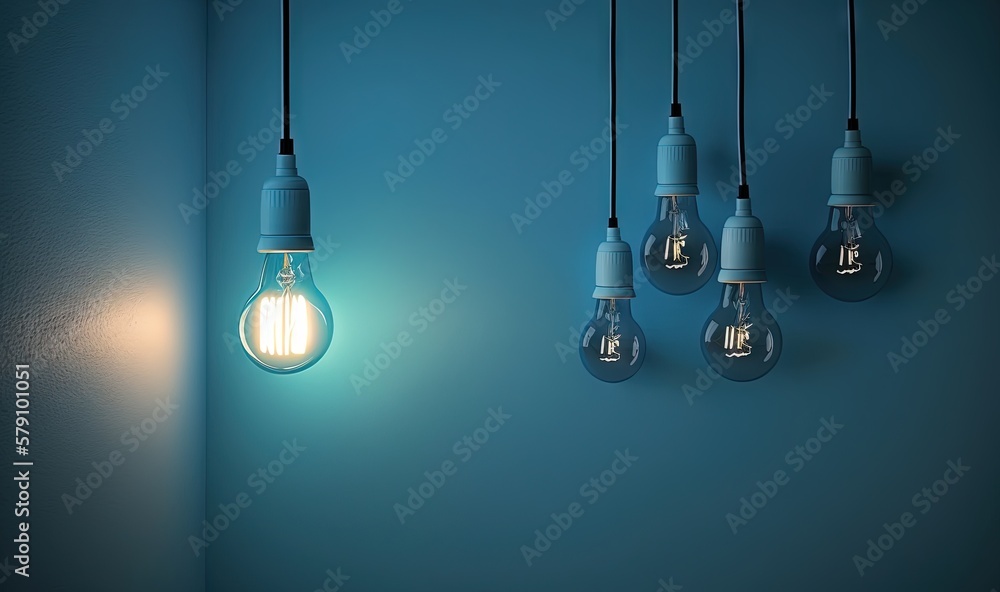 a group of light bulbs hanging from a wall next to a light bulb on a wall with a light on the side of the wall. generative ai a group of light bulbs hanging from a wall next to a light bulb on a wall with a light on the side of the wall. generative ai