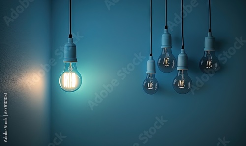  a group of light bulbs hanging from a wall next to a light bulb on a wall with a light on the side of the wall. generative ai