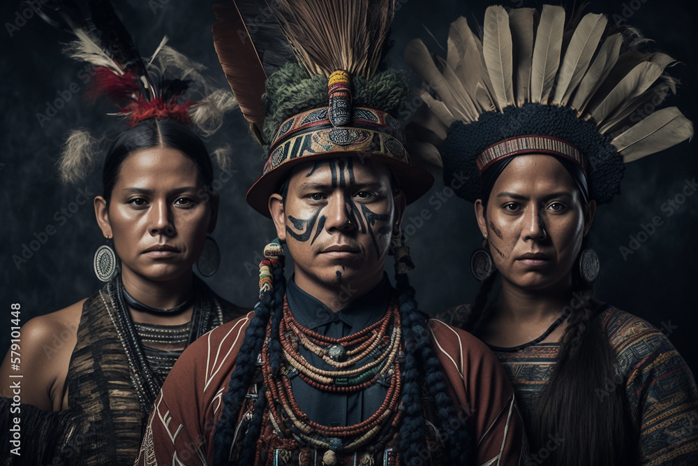Indigenous people from the Amazon in traditional dress, created by a ...