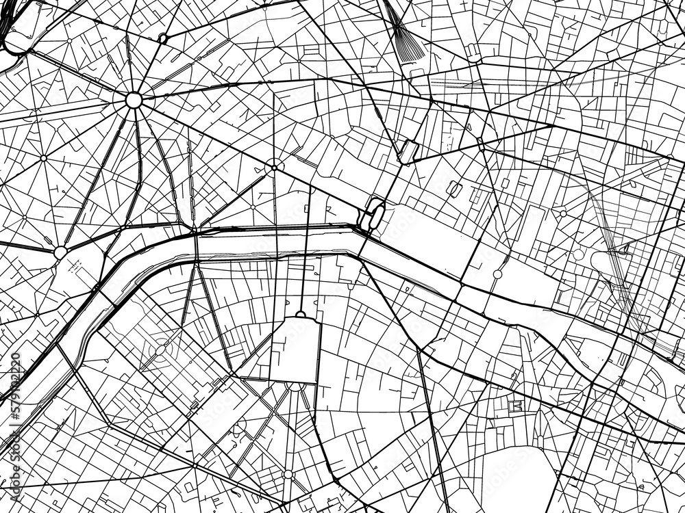 Road map of the city of  Paris Centre in France on a transparent background.
