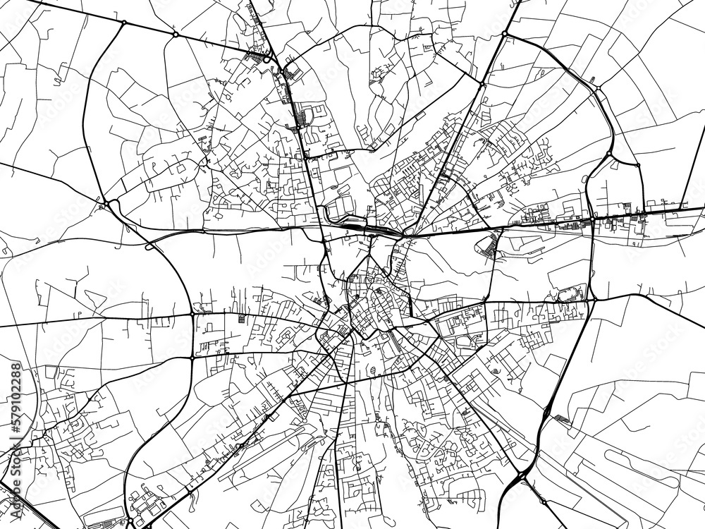 Road map of the city of  Bourges in France on a transparent background.