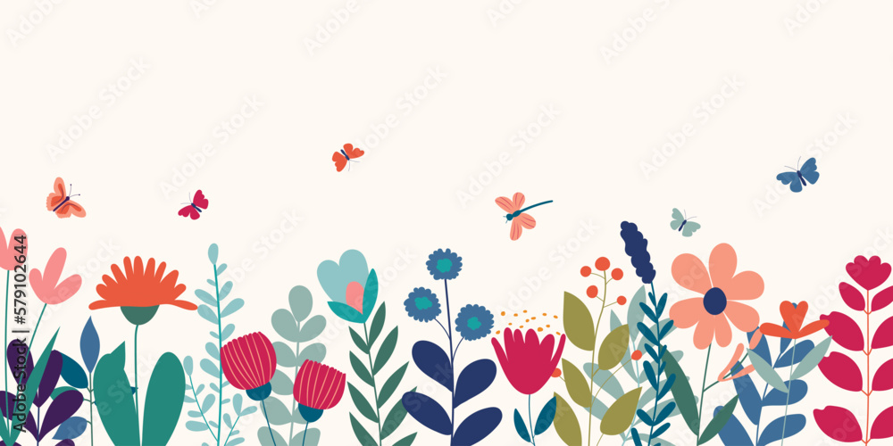 spring card with flowers isolated, vector
