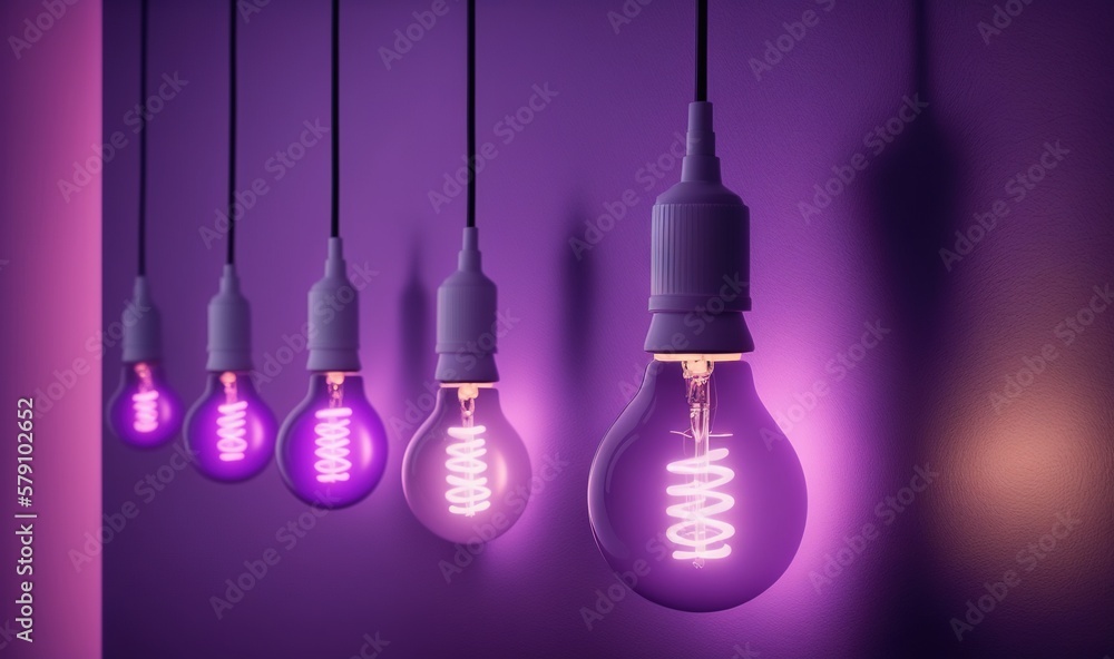 a group of light bulbs with the word glow on them hanging from a purple wall with a purple light behind them and a purple wall behind them. generative ai a group of light bulbs with the word glow on them hanging from a purple wall with a purple light behind them and a purple wall behind them. generative ai