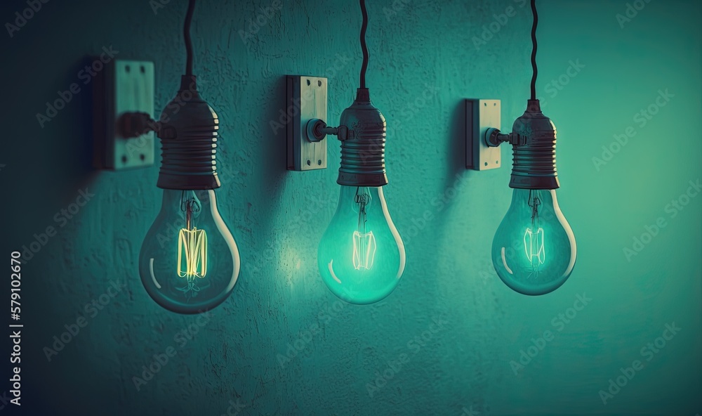 three light bulbs hanging from a wall with a light bulb plugged into the wall and a light bulb plugged into the wall with a light bulb attached to the wall. generative ai three light bulbs hanging from a wall with a light bulb plugged into the wall and a light bulb plugged into the wall with a light bulb attached to the wall. generative ai