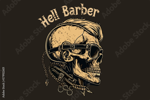 Skull barber vector illustration for t-shirt