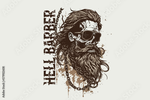 Skull barber vector illustration for t-shirt