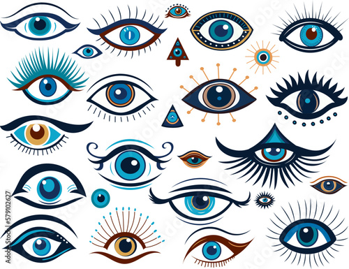 eye of ra, mystical eyes sketch set isolated, vector