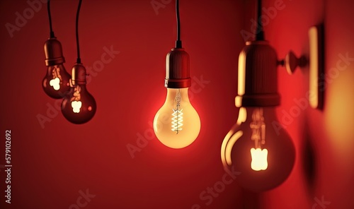 a group of light bulbs hanging from a red wall with a red wall in the background and a red wall in the foreground with a red wall.  generative ai