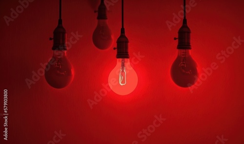  a group of light bulbs hanging from a red wall in a room with a red wall in the background and a red wall in the foreground. generative ai