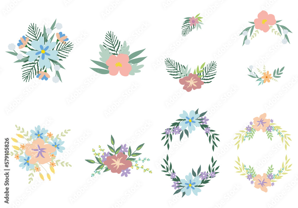 Set of floral branch. Floral poster, invite. Vector arrangements for greeting card or invitation design
