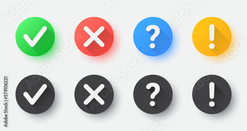 Free Download Check, cross, question mark and exclamation mark vector flat icons. Logn shadow, vector illustration. - GFXLoad