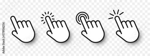Cursor hand pointer, click action. Flat icon, vector format.