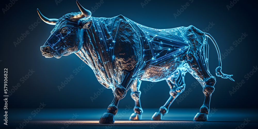 Symbol Bull Digital blockchain, Blue color. Concept financial ...