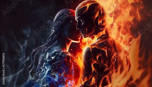 Fire and frozen in couple lover. Concept Temperament sex. Generation AI