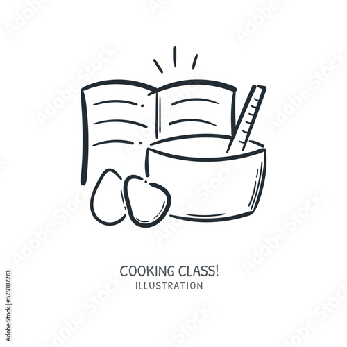 Cooking with book guide recipe concept doodle hand drawn vector illustration