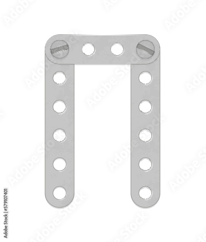 Cyrillic alphabet from the details of the iron constructor. Vector illustration isolated on white background