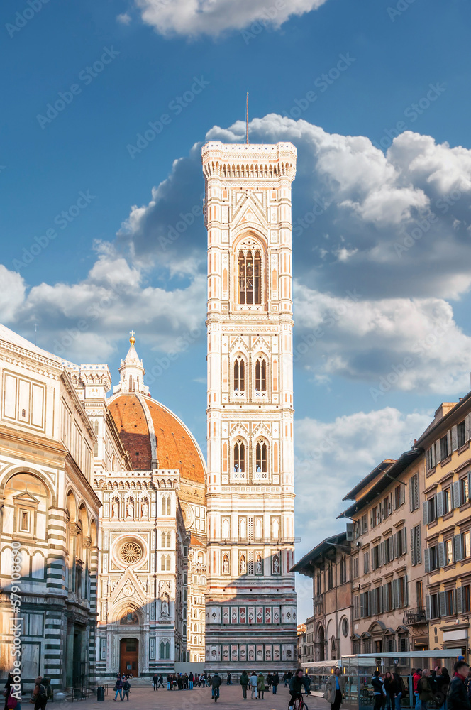 The campanile and the cathedral Santa Maria del Fiore in Florence, Tuscany, Italy