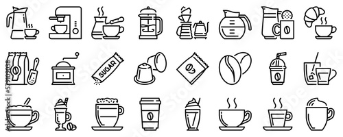 Print op canvas Line icons about coffee on transparent background with editable stroke