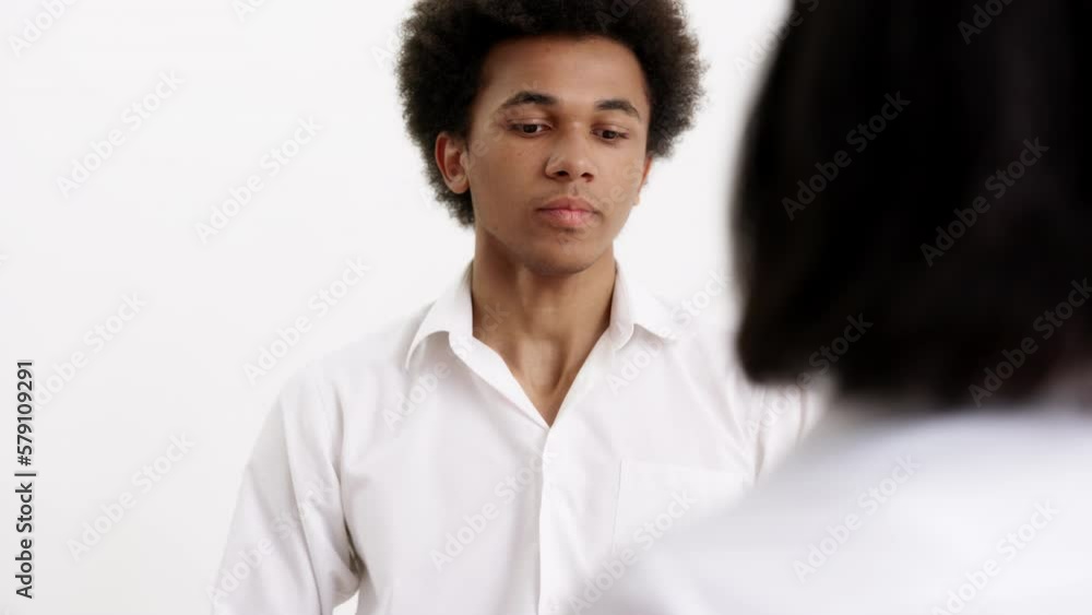 African American man visiting psychologist on white background, vr session African American man visiting psychologist on white background, vr session