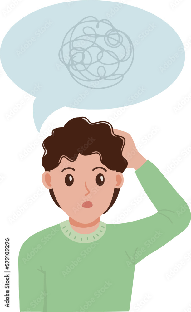 Vector of portrait clueless young man scratching his head illustration Vector of portrait clueless young man scratching his head illustration