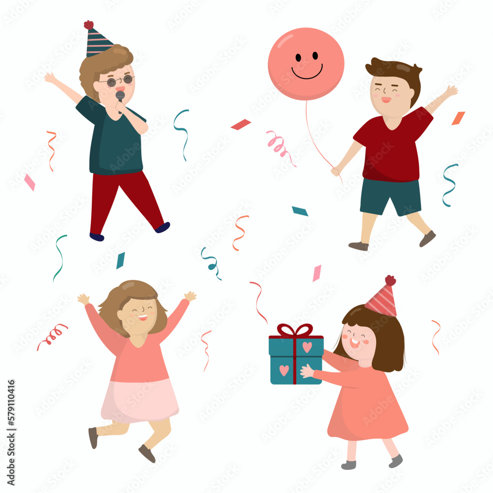 Cartoon character design on happy and having a party cheering. Cartoon character design on happy and having a party cheering.