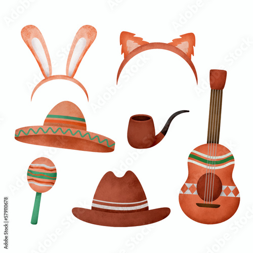 A watercolor mexican style themed object, a concept for decorating a venue or making invitation cards.