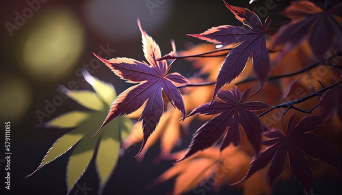 background, wallpaper, image of autumn maple leaves in backlight.  generative AI