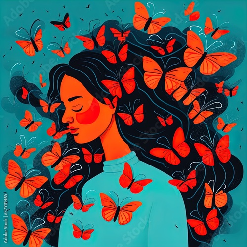 Image of a woman surrounded by butterflies. Great for ads  book covers  posters and more. Spiritual  Imagination. Femininity. 