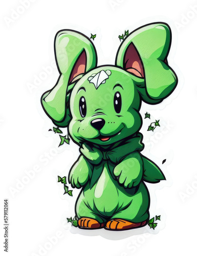 Sticker with a green  alien puppy